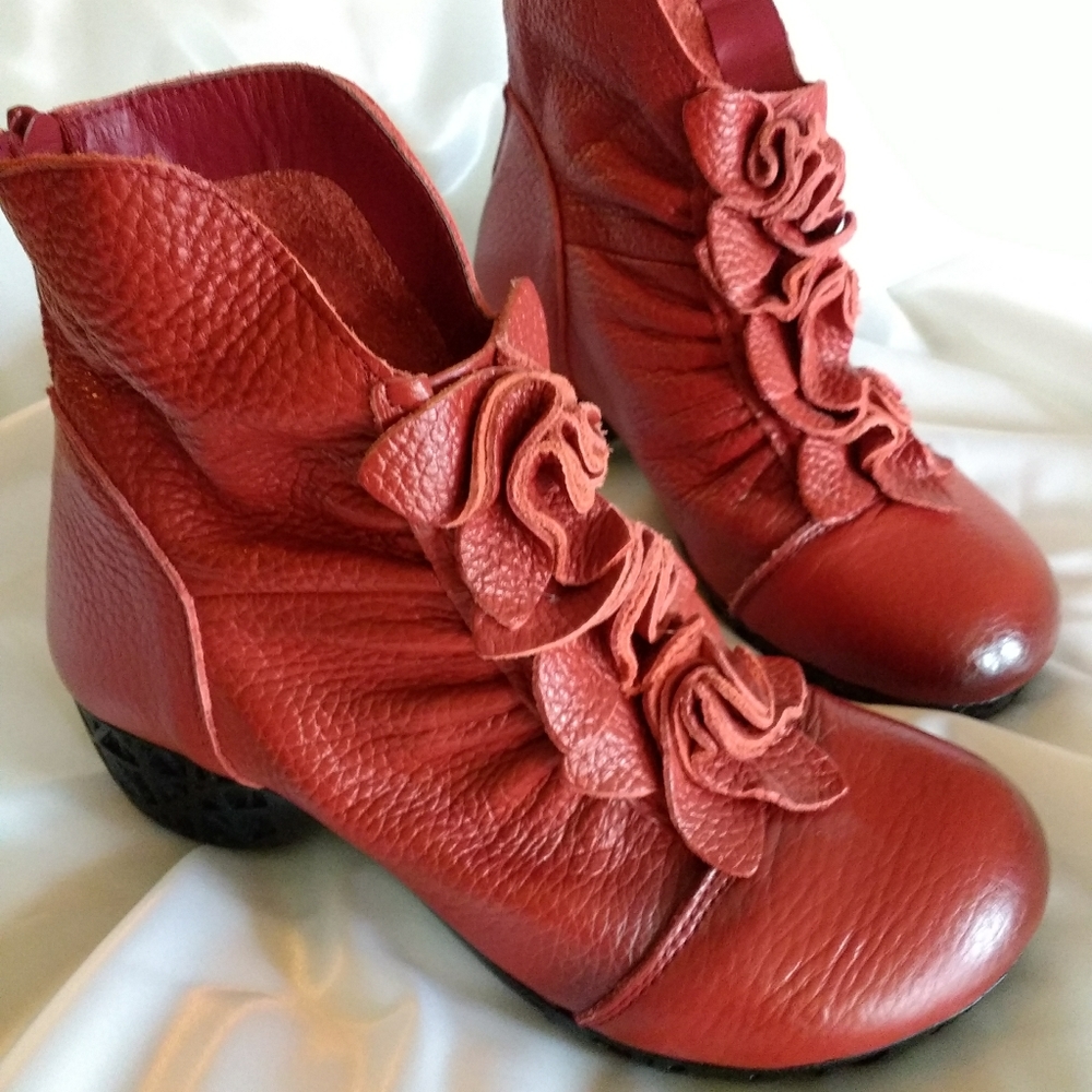 Adorable red leather booties